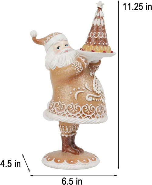 Braxio Gingerbread Christmas Decor - Resin Santa Figurine for Indoor Home Decoration | 6.5 x 4.5 x 11.25 Inch