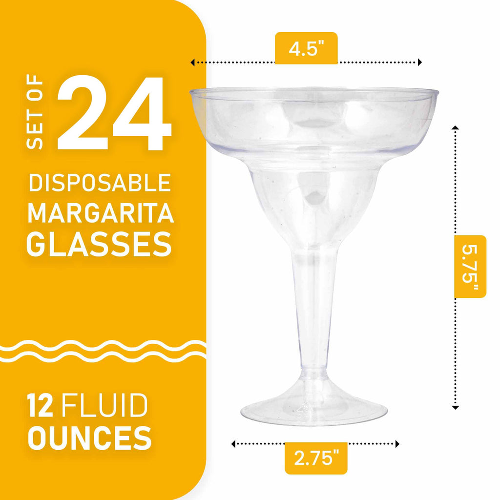 Stock Your Home Clear Plastic Margarita Glasses Disposable (Set of 24) Decorations for Cinco de Mayo Parties, Cocktail Cups for Tropical Party Supplies - Large 12 oz Hurricane Glasses