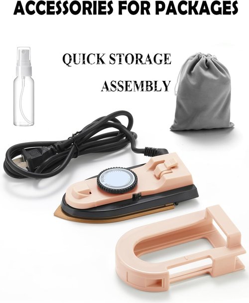 Dual Voltage Travel Iron - Mini 3-Temp Steamless Dry Iron with Non-Stick Soleplate | Ultra-Lightweight 0.8lb (Pink)