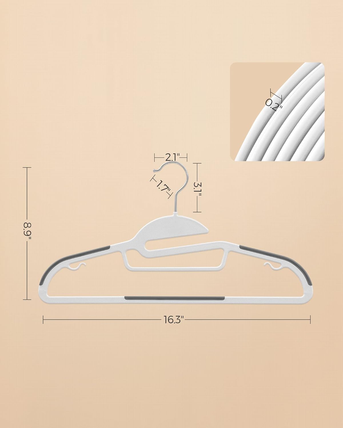 SONGMICS Heavy-Duty Plastic Coat Hangers - Space-Saving Design with 360º Swivel Hook | 16.3 Inches Wide, Cloud White & Dark Gray