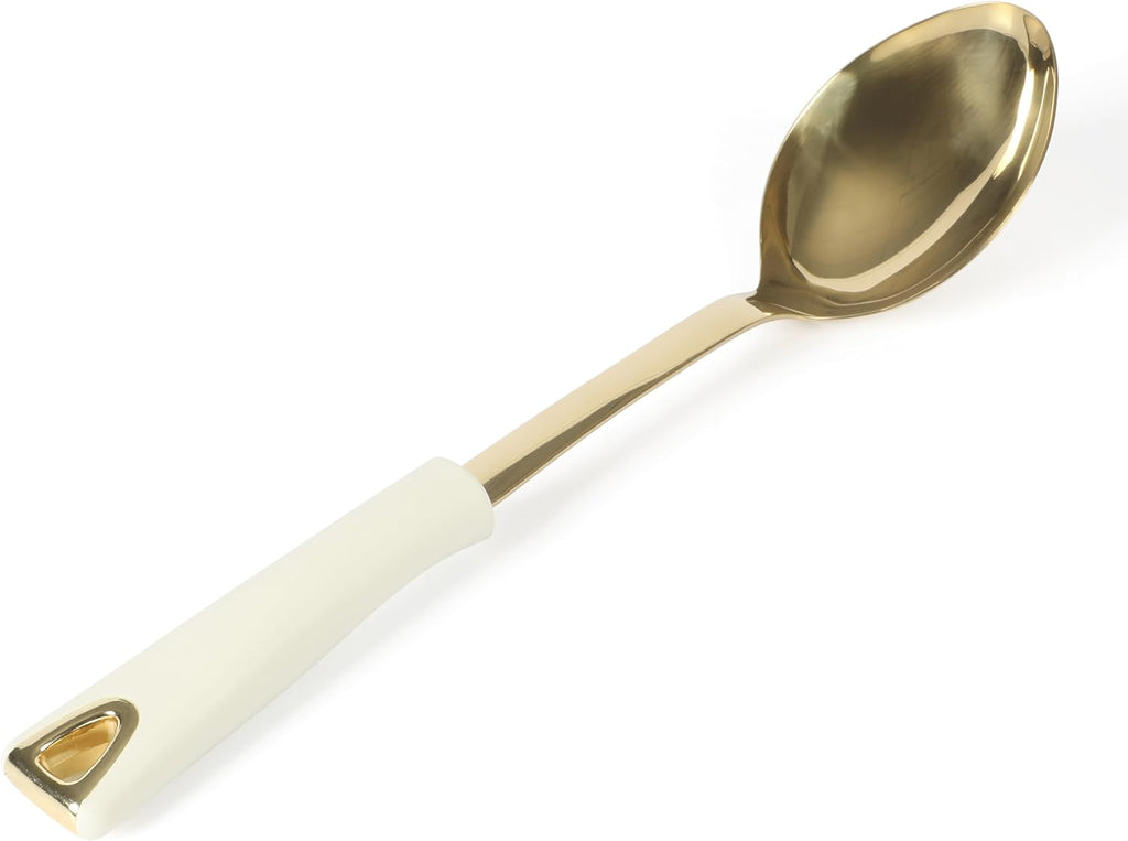 Martha Stewart Lockton 5-Piece Kitchen Tool Set - Durable Stainless Steel & Nylon Utensils with Linen Handles and Gold Accents
