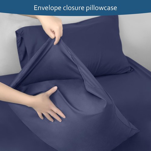 Moonsea Air Mattress Queen Sheet Set - Deep Pocket 4 Piece Queen Size Sheet Set - Breathable & Fade Resistant Easy Fits 16in to 24in Pillow Top Bed Mattress - Navy Blue