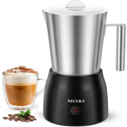 Secura 17oz Electric Milk Frother and Steamer, Stainless Steel Detachable Milk Jug, 4-in-1 Hot & Cold Foam Maker for Latte, Cappuccino & Hot Chocolate, BPA & Teflon-Free, Dishwasher Safe
