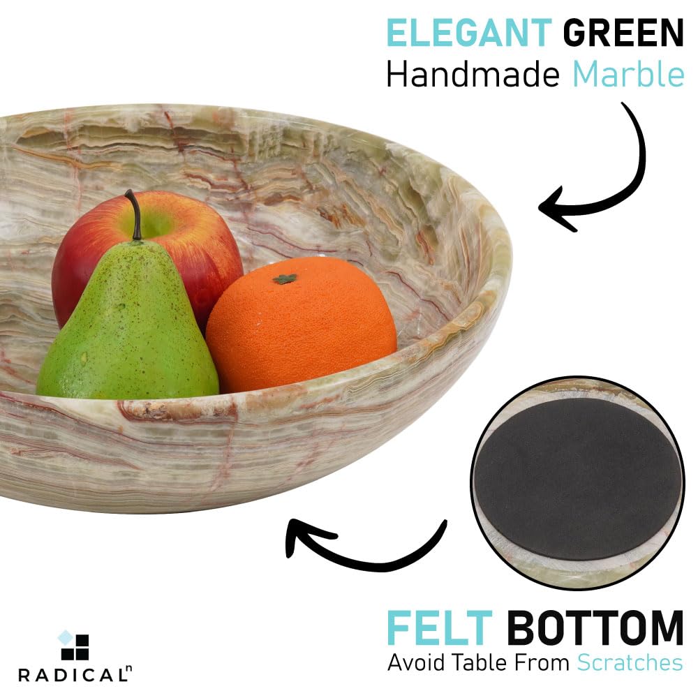 Radicaln Marble Fruit Bowl Green Onyx 12" Inch Modern Kitchen Table Handmade Fruits Holder - Simple Modern Kitchen Décor Bowl Serving Bowl, Potato Storage - Fruit Bowl For Dining Table