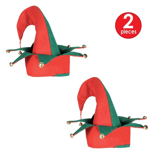 Beistle S20736AZ2 Felt Elf Hat w/Bells 2 Piece, Red/Green