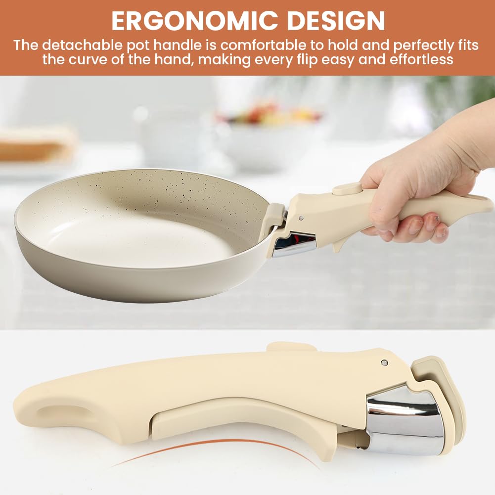 Removable Pot Handle, Cream White Detachable Pan Handles with 2 PCS Silicone Oven Mitts Heat Resistant, Universal Pan Replacement Handles for Pots and Pans
