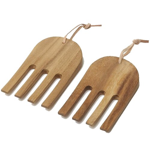 Woodard & Charles Acaica Wood 12" x 5" Serving Bowl Set with Serving Hands, 3 Piece Set