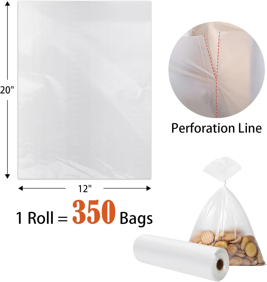 Skiennix Clear Plastic Produce Bags - Easy Tear Food Storage for Vegetables & Fruits | 12" x 20", 350 Bags/Roll