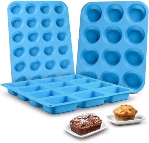 CAKETIME Silicone Muffin Pan - Versatile Cupcake & Mini Loaf Baking Molds | Food Grade 3-Pack