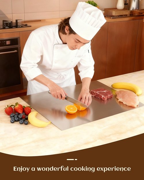 GVUHR 304 Stainless Steel Cutting Board for Kitchen- Large L-Shaped Bread Board,Double-Sided Chopping Board for Baking,Non Adhesive Bread Cutting Board (Large)