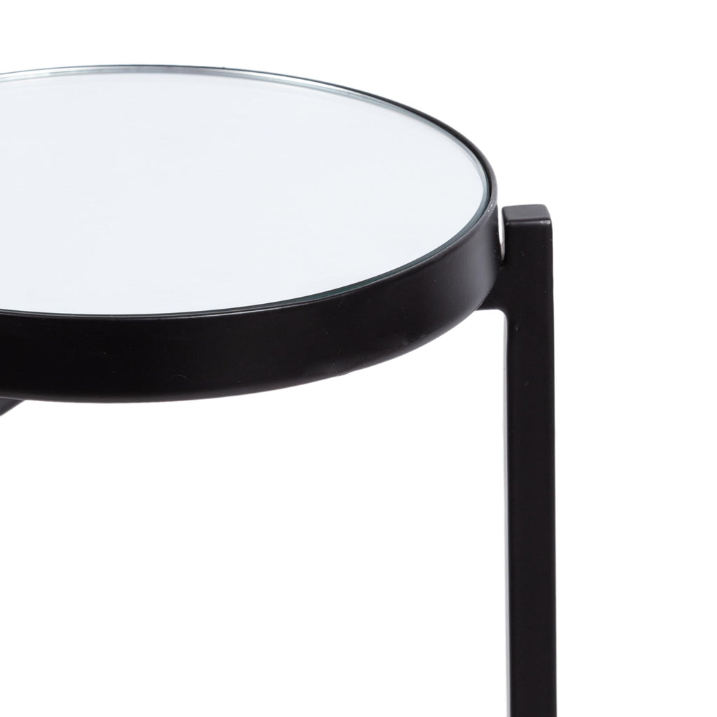 Kate and Laurel Aguilar Modern Mirrored Round Drink Table, 9 x 9 x 23, Black, Metal Accent Table with Mirrored Tabletop and for Use as Small Plant Stand