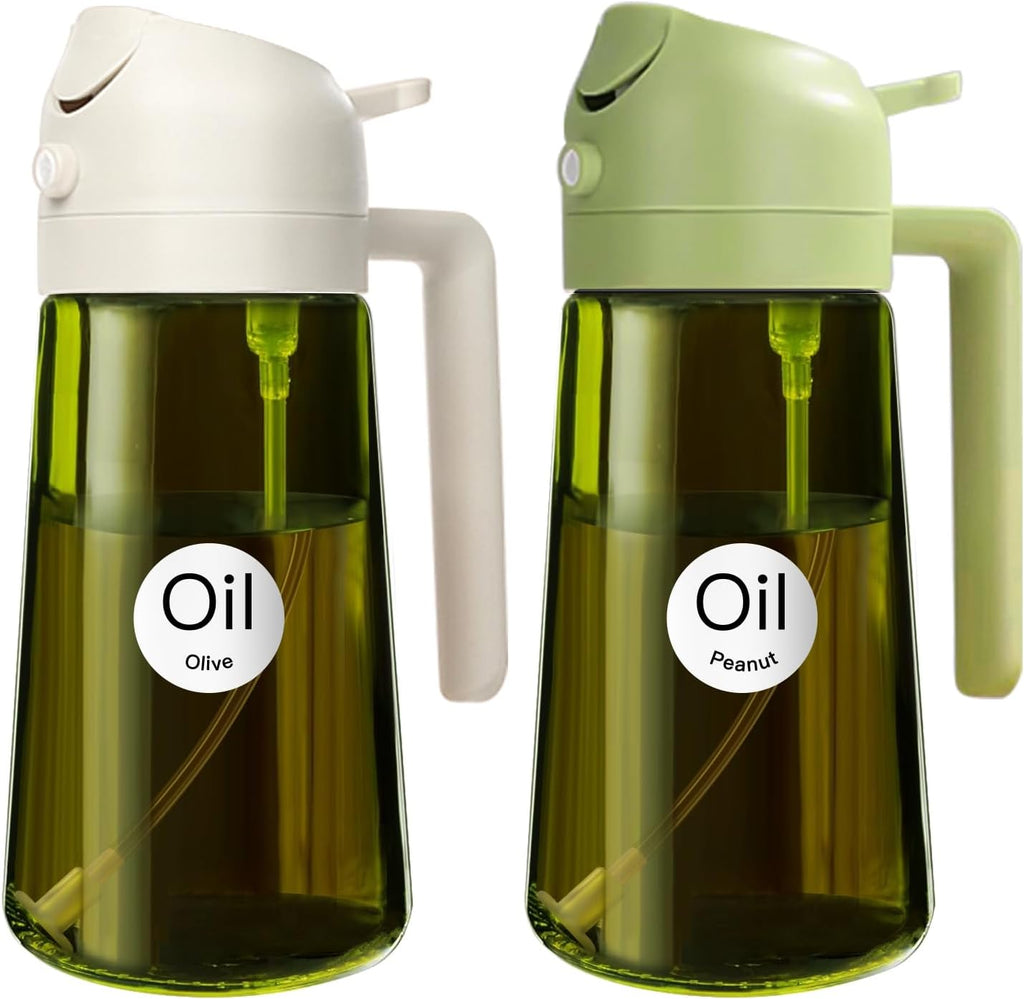 YARRAMATE 2PCS 16oz Oil Sprayer - Food-Grade Olive Oil Dispenser | Premium Dark Green Glass for Kitchen & BBQ