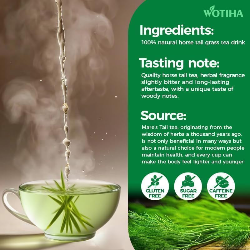 WOTIHA 60 Count Premium Horsetail Tea Bags - 100% Natural Pure Herb, Supports Hair & Nail Health, Caffeine/Additive/Sugar-Free, Non-GMO, Cola De Caballo Hierba