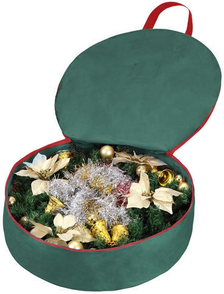 Primode Christmas Wreath Storage Bag - 36" Artificial Wreath Container - Durable Oxford with Sturdy Handles & Inner Straps - 2 Pack, Green