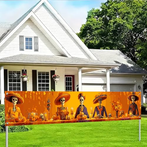 BlissYard Day of the Dead Banner | 118x20 Inch Sugar Skull Decor