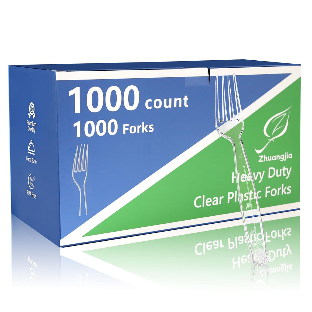 ZhuangJia 1000 Count Extra Heavy Duty Clear Plastic Forks, BPA-Free, Heat Resistant, Durable for Catering, Events and Party Supplies