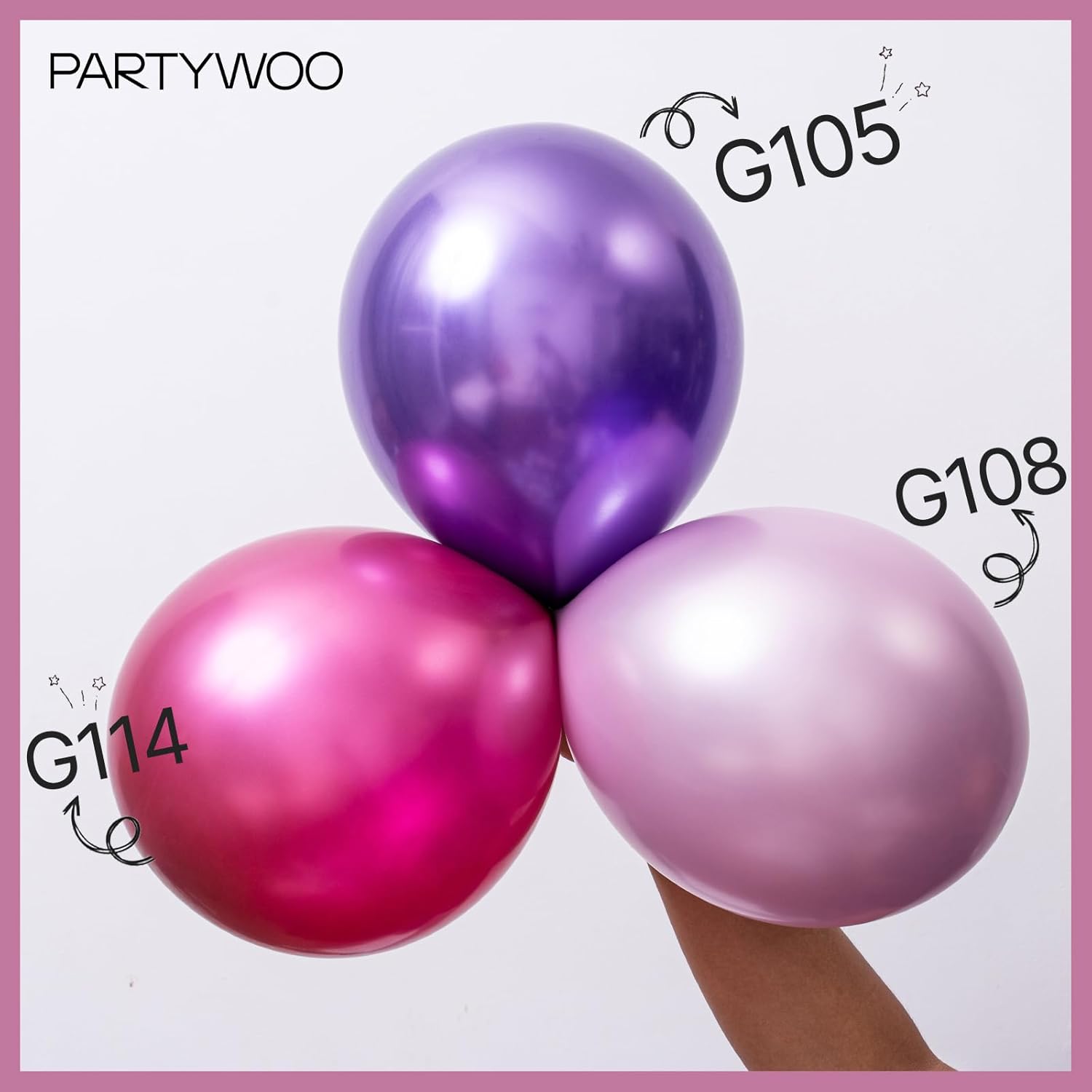 PartyWoo Metallic Pink Balloons - 100 Pack of Chrome Balloons in 5, 10, 12 Inch Sizes for Celebrations