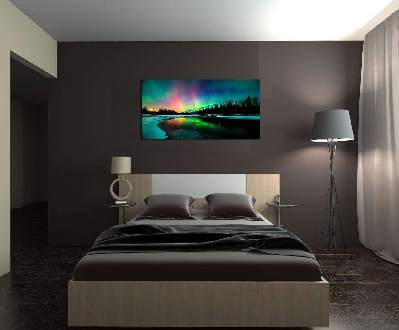 Skiennix Wall Art - Aurora Scenery Canvas Painting | Stretched & Framed, Ready to Hang for Home Decor