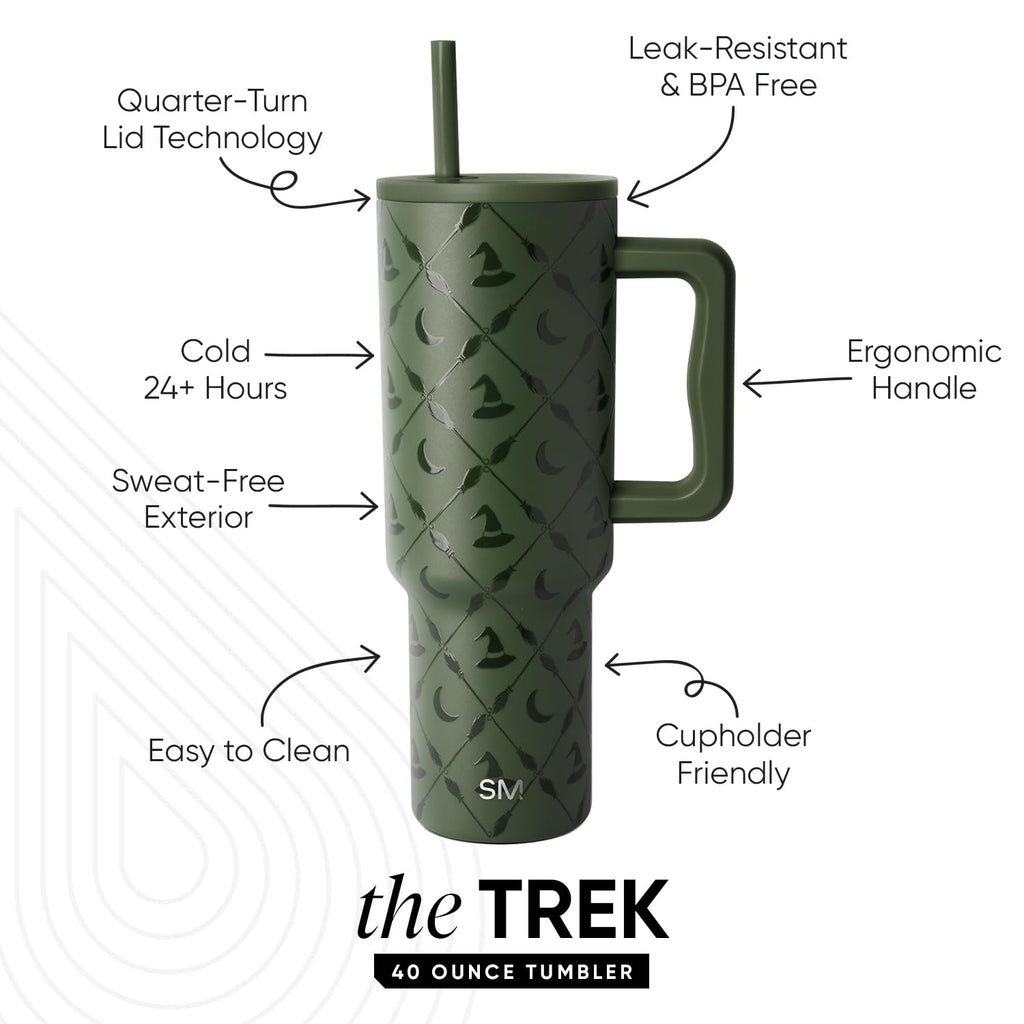 Simple Modern Halloween 40 oz Trek Tumbler with Handle and Straw Lid | Cup Holder Friendly Insulated Stainless Steel Travel Mug | Argyle Witch