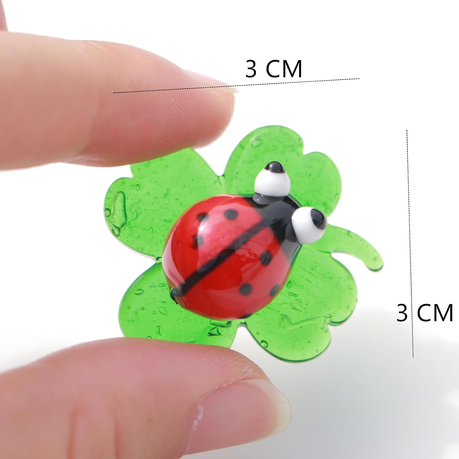 Skiennix Tiny Crystal Insect Figurine - Hand Blown Glass Clover Ladybug Décor | Colorful Collectible Ornament