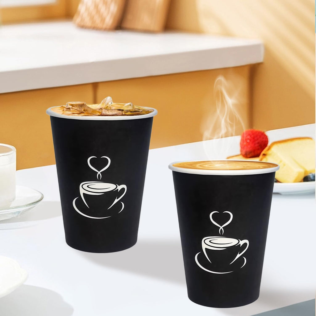 TreeMVI-50 Pack 12oz Coffee Cups with Lids: Disposable Black Coffee Cup Sturdy to Go Leak-Proof Paper Containers Set for Hot and Cold Beverage, Home, Office, Party