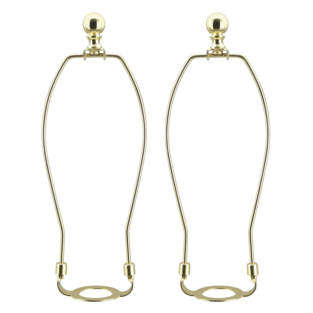 Aspen Creative 20041-12A, 10" Lamp Shade Harp Holder with E26 UNO Fitter Adapter, Includes Solid Steel Bumped Cylinder Finial, 10" Harp, and E26 36mm UNO Fitter in Brass Plated Finish, 2 Pack