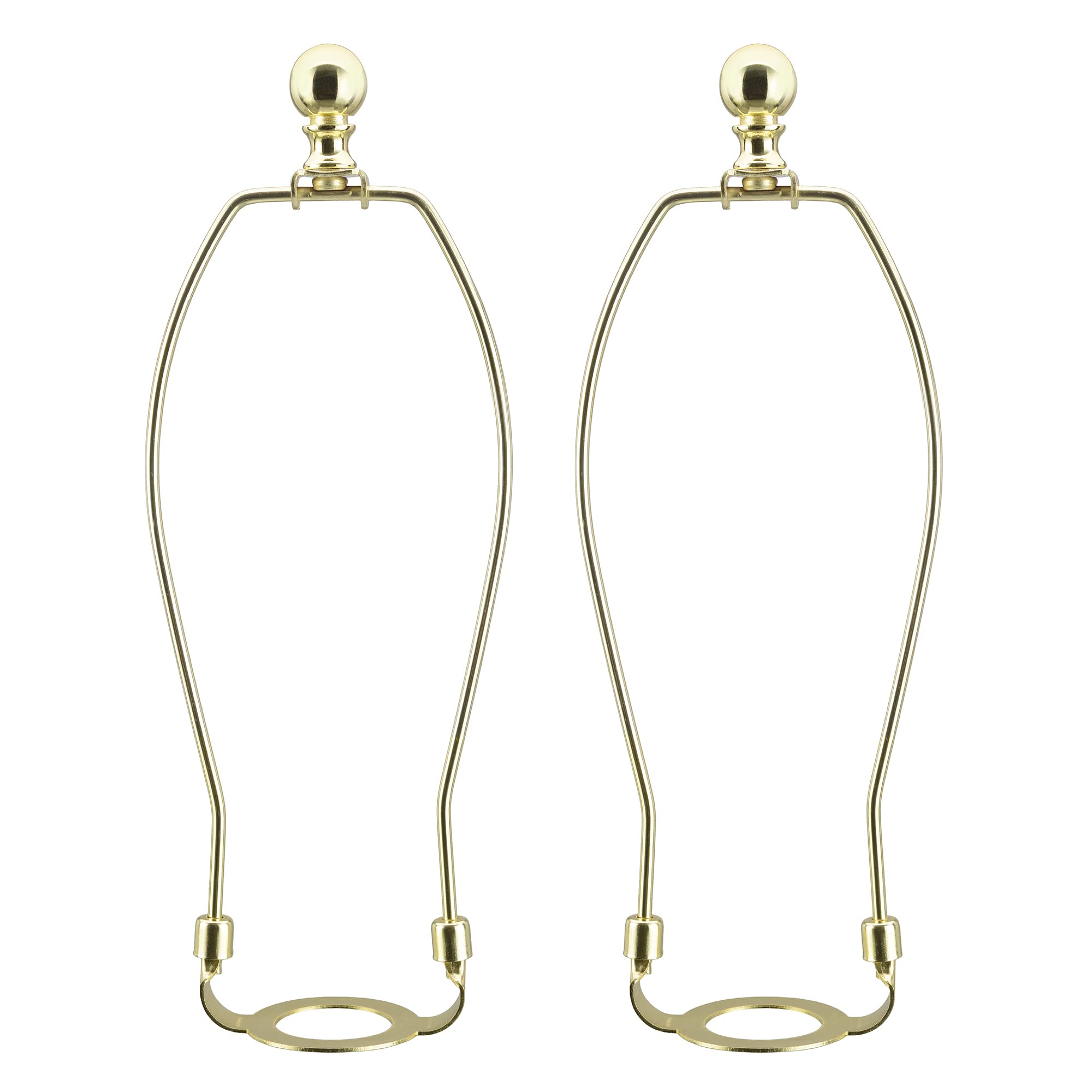Aspen Creative 20041-12A, 10" Lamp Shade Harp Holder with E26 UNO Fitter Adapter, Includes Solid Steel Bumped Cylinder Finial, 10" Harp, and E26 36mm UNO Fitter in Brass Plated Finish, 2 Pack