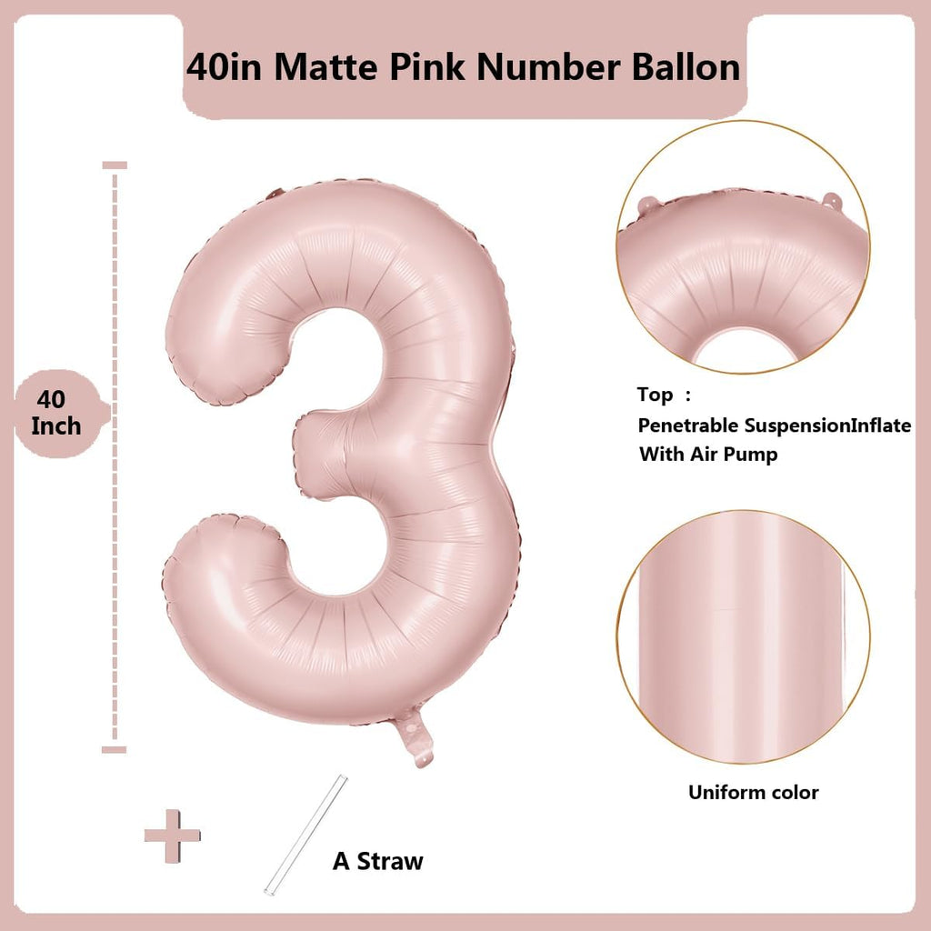 Pink Number Balloons by [Brand Name] - 40 Inch Light Pink 3 Balloons for 3rd Birthday Party Decorations