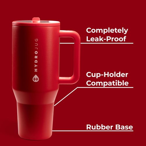 HydroJug Traveler - 40 Oz Insulated Water Bottle with Handle & Flip Straw - Leak Resistant, Fits Cup Holder | Alumni Red