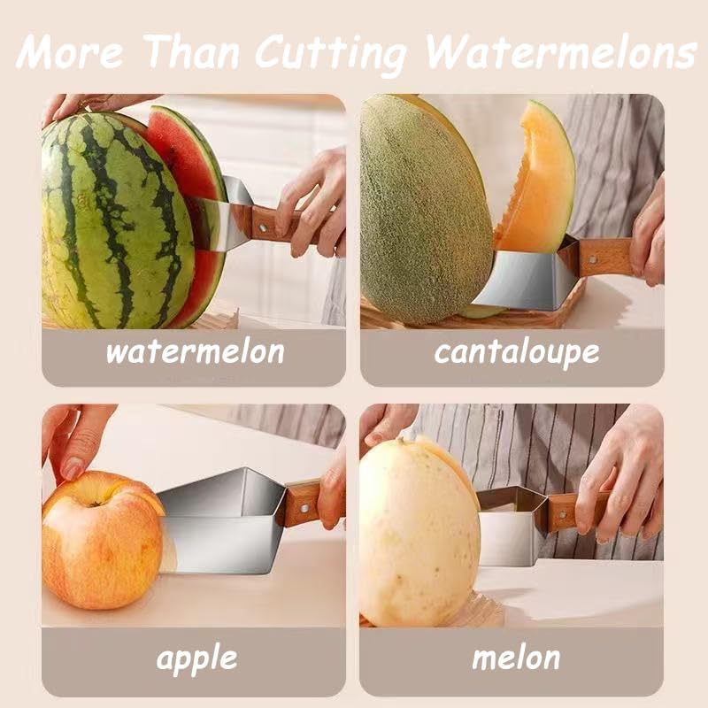 Stainless Steel Watermelon Cutter with Wooden Handle - Fruit Slicer Tool
