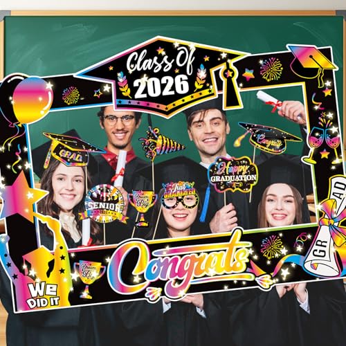 2026 Graduation Photo Booth Props Kit - 31 Colorful Pieces
