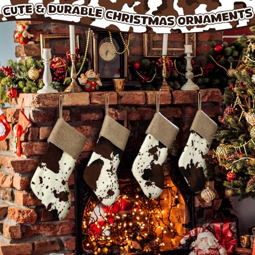 6 Pcs Large Cow Print Christmas Stockings Holiday Decor Bulk