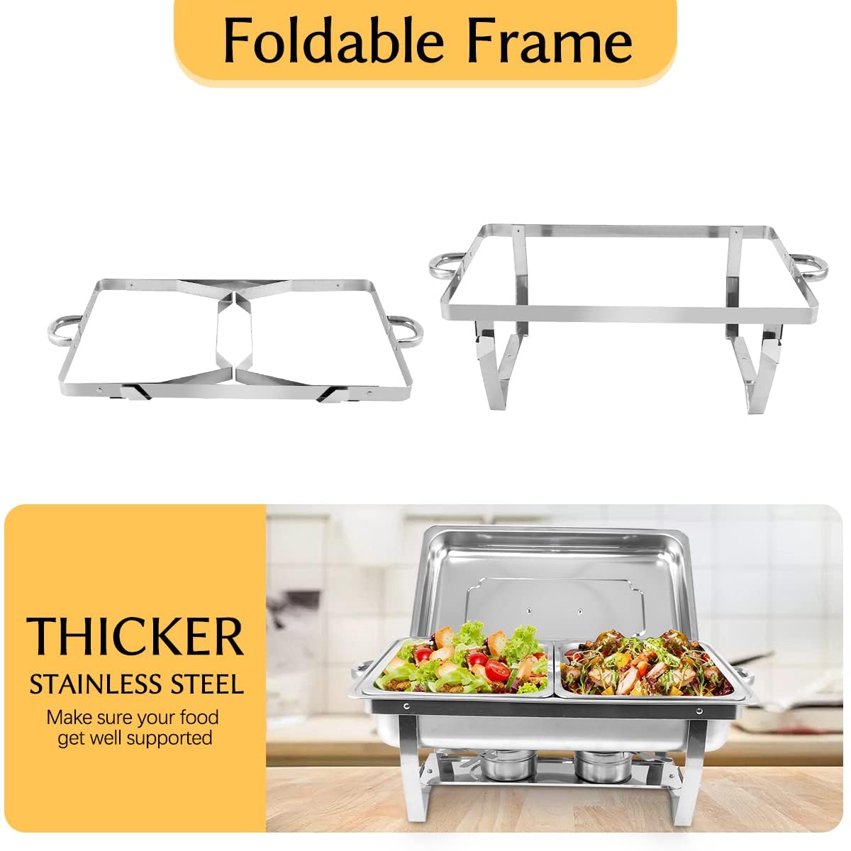 Snowtaros 2 Pack 8QT Chafing Dish Buffet Set, Stainless Steel Food Warmer Set, Rectangular Buffet Server with Tongs & Spoons for Parties, Catering, Banquets, Events (Half Size)