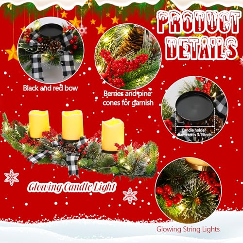 Christmas LED Candle Centerpiece with Pine Cones & Bows - Black & White Variation