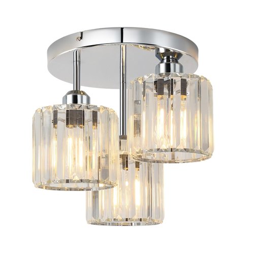 ANWIO Crystal Semi Flush Mount Ceiling Light, 3-Light Dining Room Light Fixture, Silver Kitchen Ceiling Light with Clear Crystal Shade, Fit E26 Base Bulbs