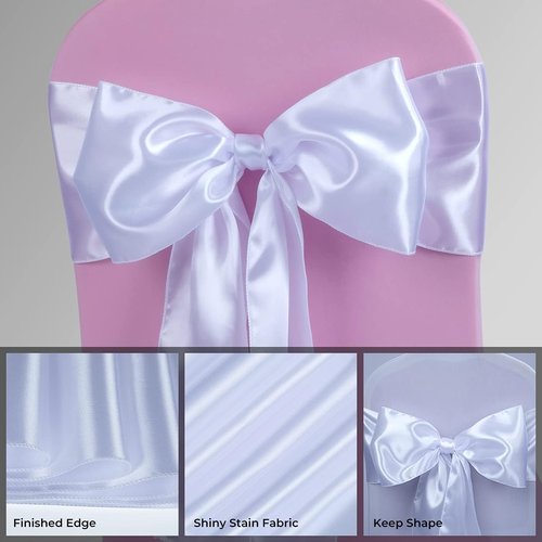 Babenest Satin Chair Sashes - 30 Pcs Upgraded Chair Ribbons & Bows for Weddings & Events | White