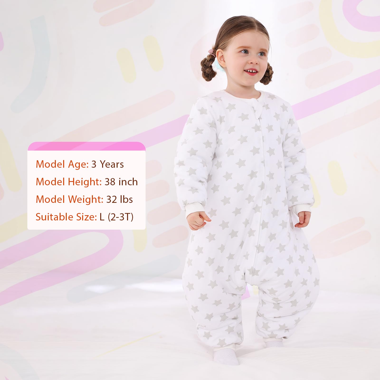 WONDAY Toddler Sleep Sack with Legs, 2.5 TOG Winter Wearable Blanket, Cozy Cotton Walker Sleep Sack for Boys & Girls 3T 4T 5T