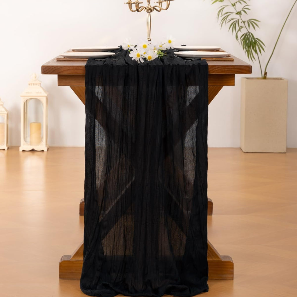 Socomi Black Cheesecloth Table Runner - 10pcs Rustic Boho 120-Inch for Weddings & Events | Home Decor