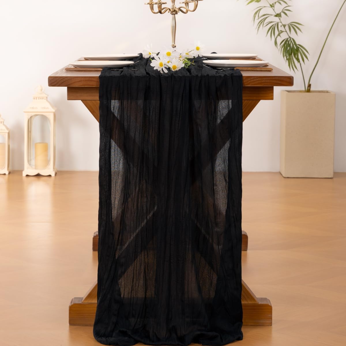 Socomi Black Cheesecloth Table Runner - 10pcs Rustic Boho 120-Inch for Weddings & Events | Home Decor