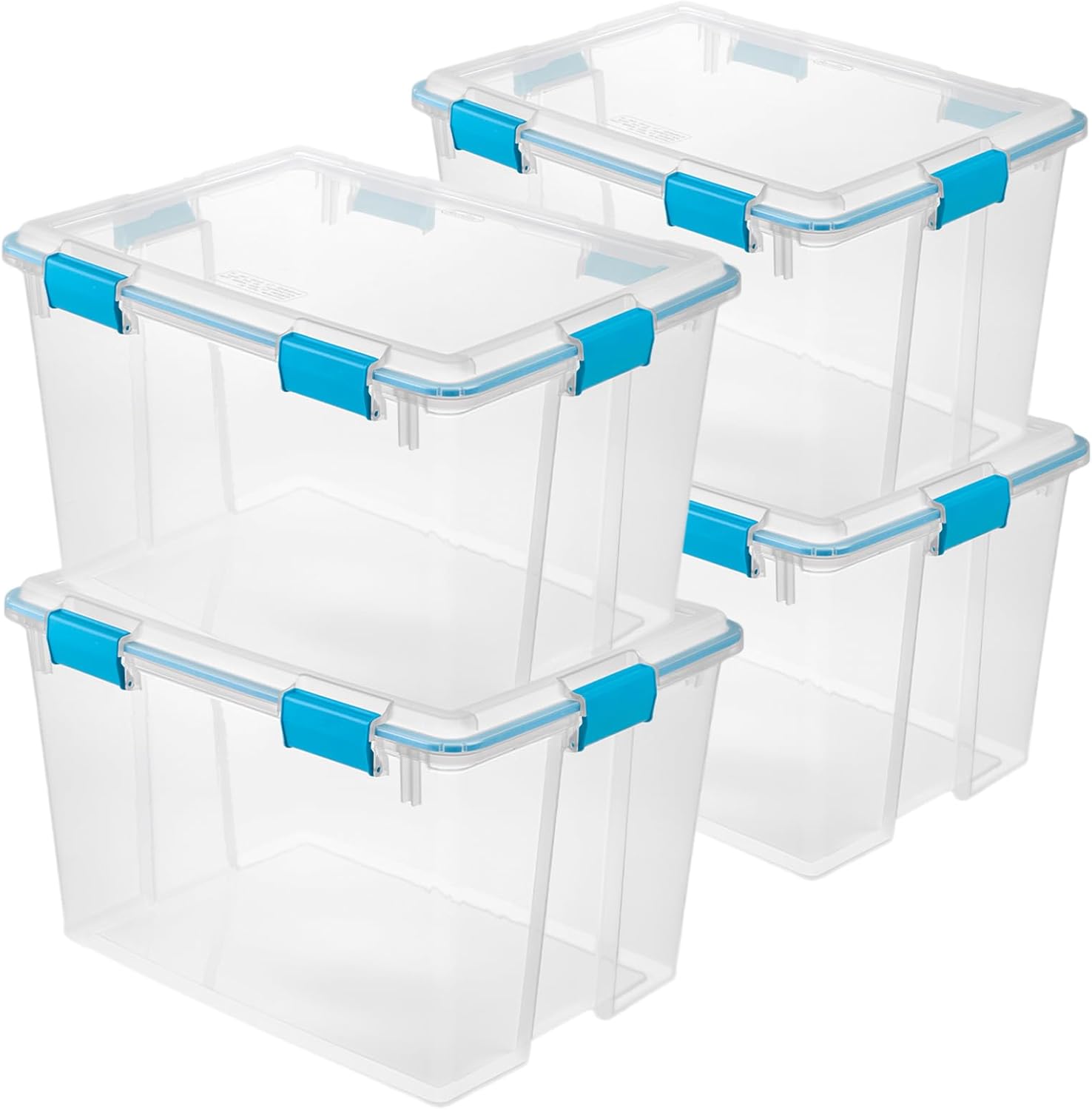 Sterilite 4-Pack Gasket Box - Weather-Resistant 80 Quart Storage Bins with Latching Lids for Organizing