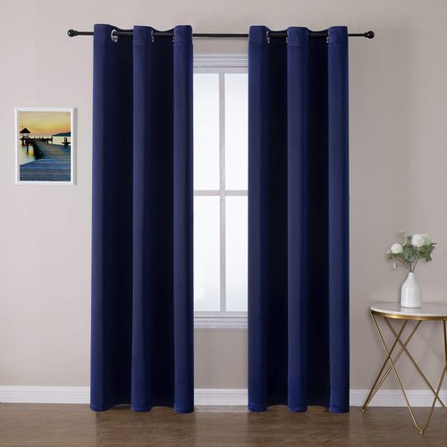 ChrisDowa Blackout Curtains - Thermal Insulated Room Darkening Panels, 72 Inches Long, Navy Blue (2-Pack)
