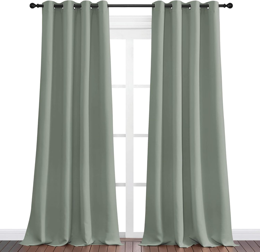 NICETOWN Greyish Green Blackout Curtains - 108" Long, 55" Wide, Sound Reducing & Heat Blocking | 2 Panels for Modern Rooms