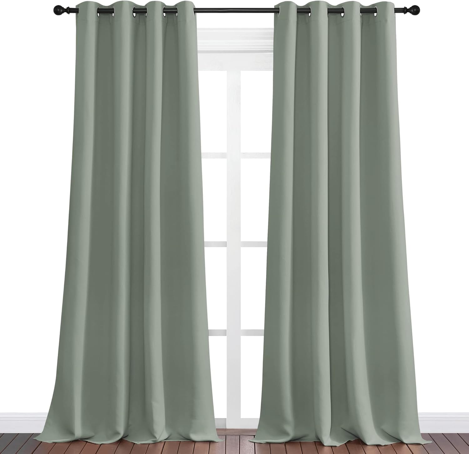 NICETOWN Greyish Green Blackout Curtains - 108" Long, 55" Wide, Sound Reducing & Heat Blocking | 2 Panels for Modern Rooms