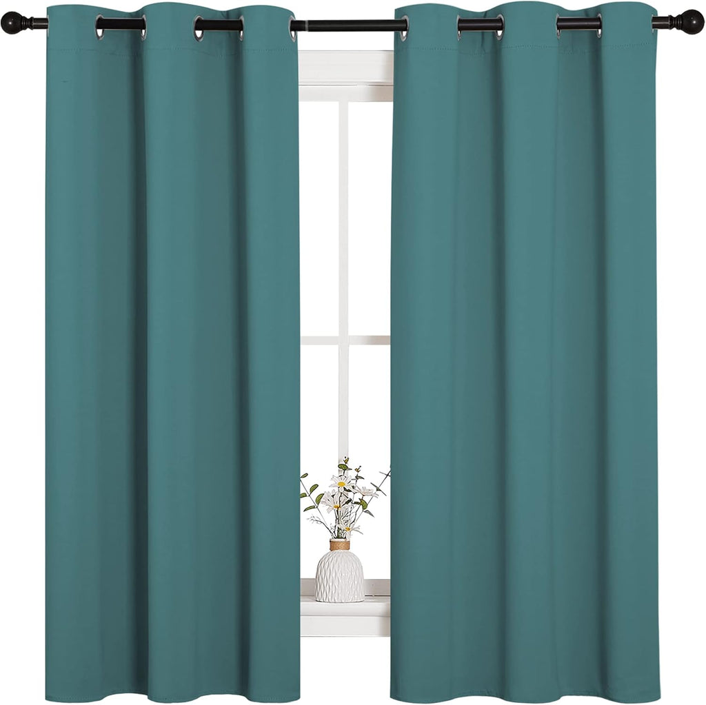 NICETOWN Thermal Insulated Blackout Curtains - Solid Grommet Drapes for Dining Room | Sea Teal, 42x63-Inch (1 Pair)