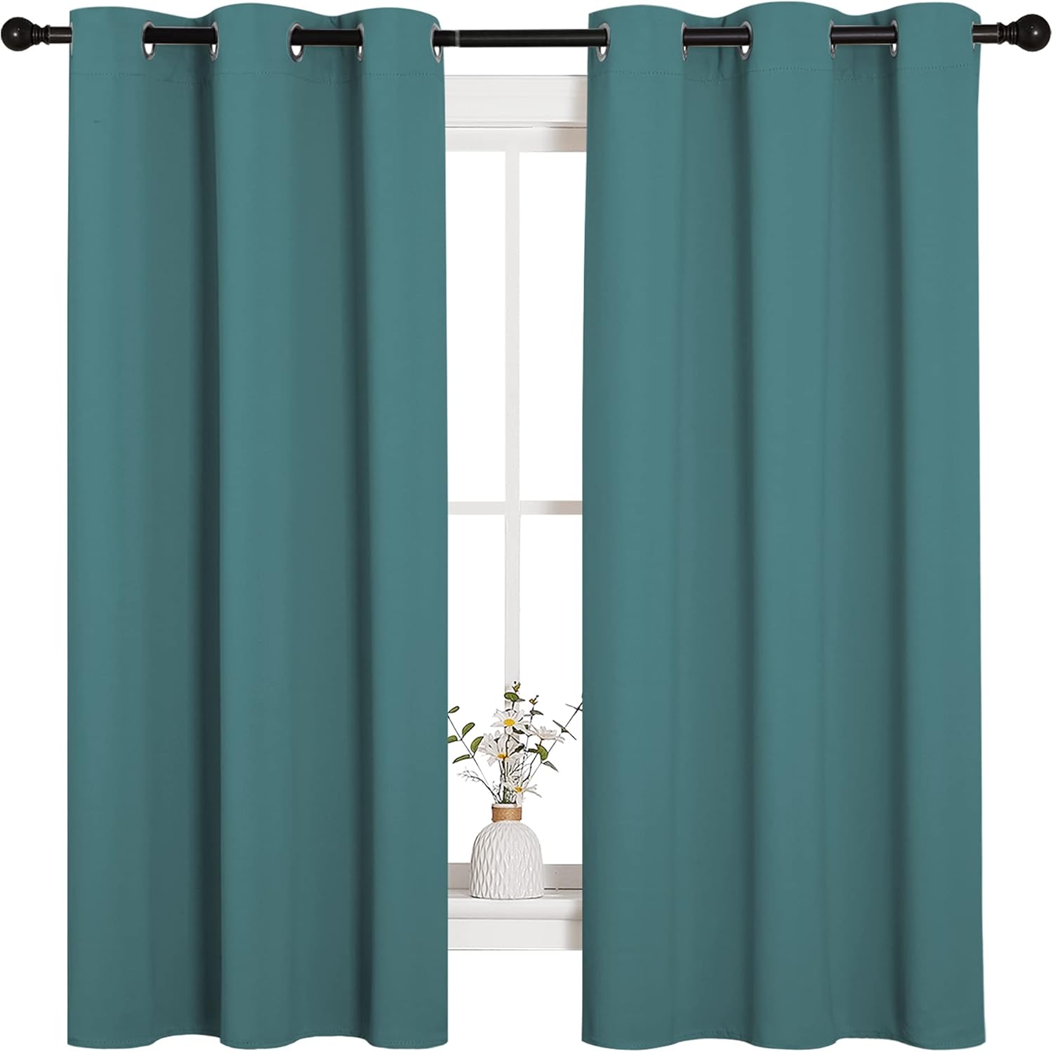 NICETOWN Thermal Insulated Blackout Curtains - Solid Grommet Drapes for Dining Room | Sea Teal, 42x63-Inch (1 Pair)