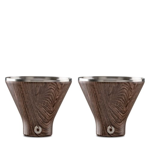 Snowfox Premium Vacuum Insulated Stainless Steel Martini Glass, Set of 2, Martinis Stay Icy Cold, Stemless Cocktail Glasses, Elegant Home Entertaining, Bold Beautiful Barware Set, 8 oz, Dark Walnut