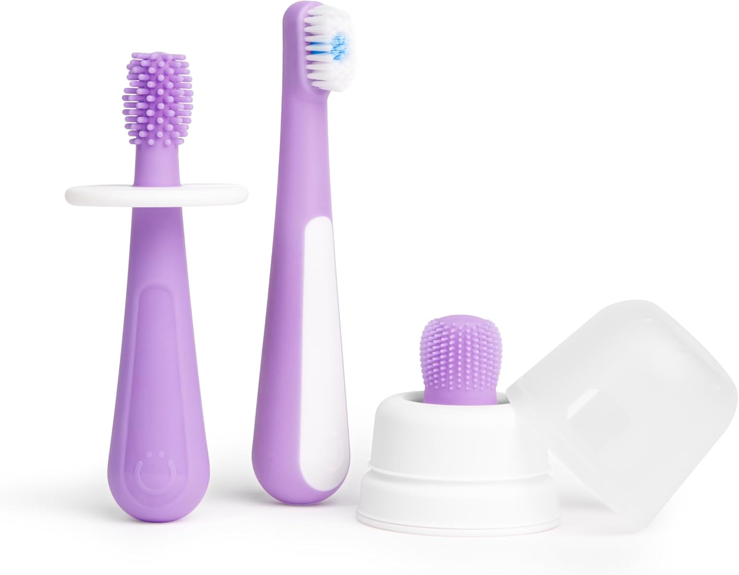 Ubbi Grow With Me Toothbrush Set - Silicone Finger Brush & 360° Soft Bristle Toothbrush | Smoothie Purple