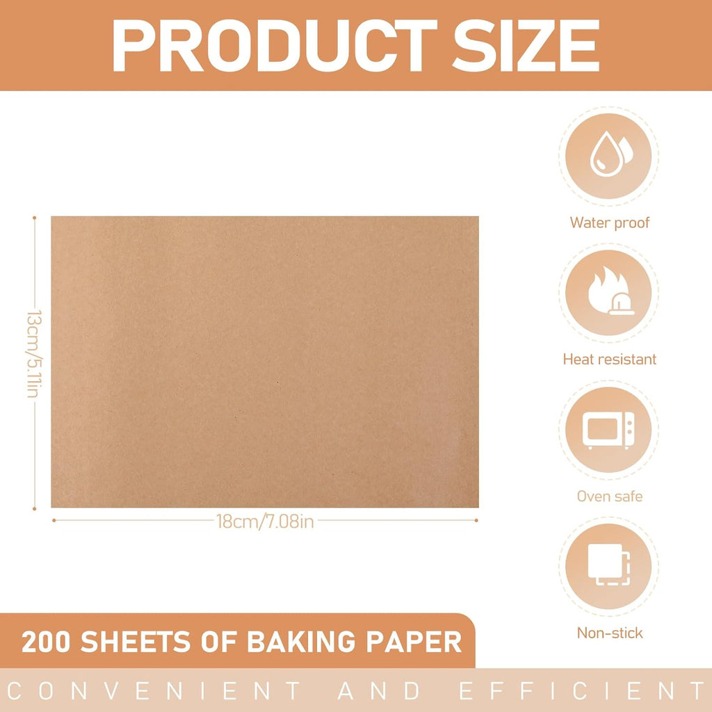 Skiennix Large Parchment Paper Sheets - 200 Pcs Heavy Duty Nonstick Baking Sheets | 13 x 18 Inch Brown Unbleached