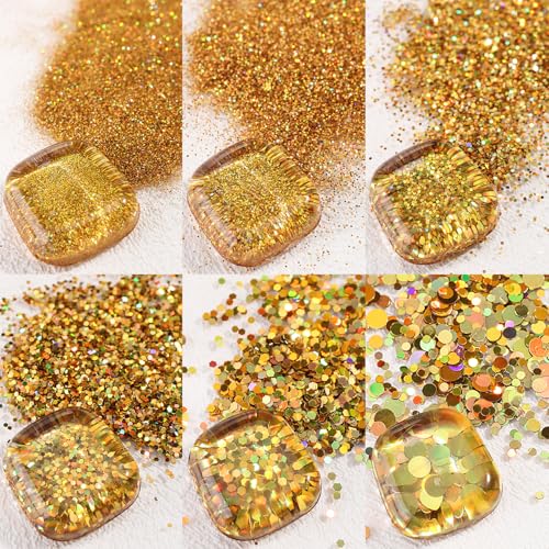 Gold Nail Glitter Powder and Sequins Set with Brush