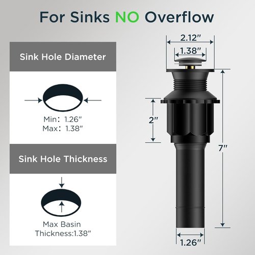 FORIOUS Bathroom Sink Drain - Pop-Up Assembly with Detachable Basket Stopper | Matte Black, 304 Stainless Steel